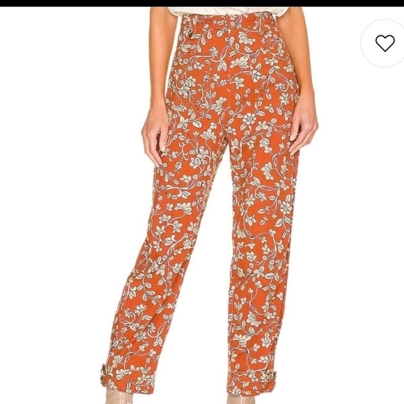*lovers + Friends Womens Cropped Pants Red Floral High Rise Pockets XS New - Picture 1 of 10